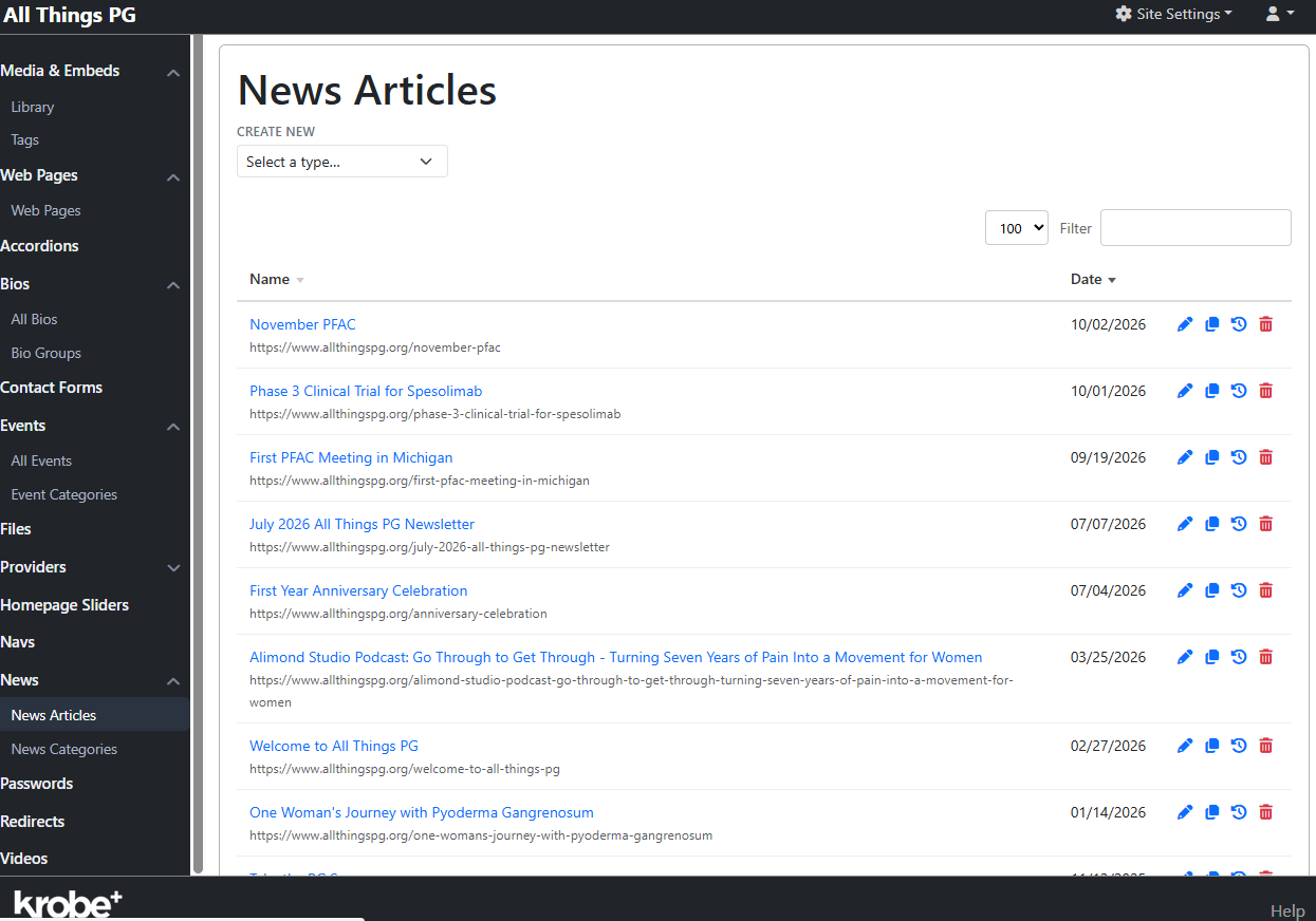 Krobe news articles list.