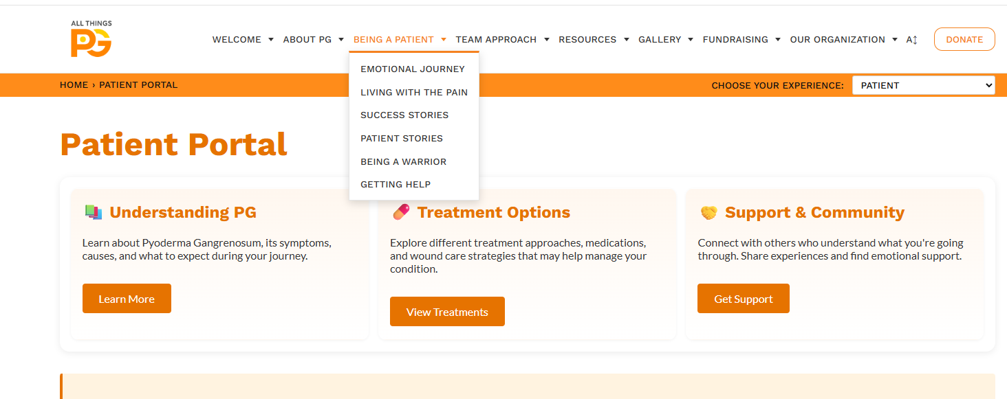 Patient navigation in the POC includes patient-focused topics.