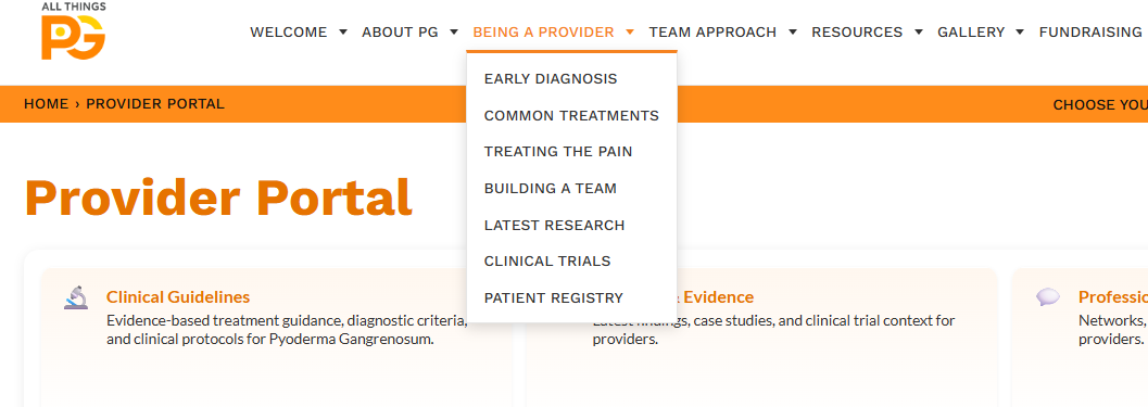 Provider navigation in the POC includes clinical and research-oriented topics.